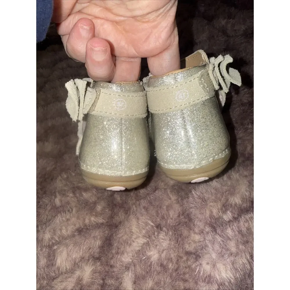 Stride Rite Infant Glitter Zip Boot Beige size 6 Mos